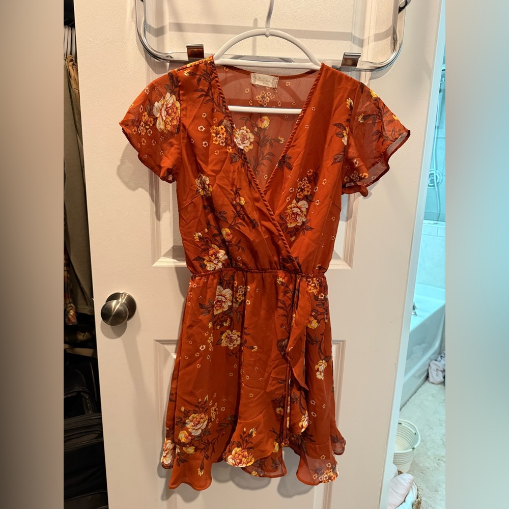 Altar'd State Floral Dress in Rust and Yellow